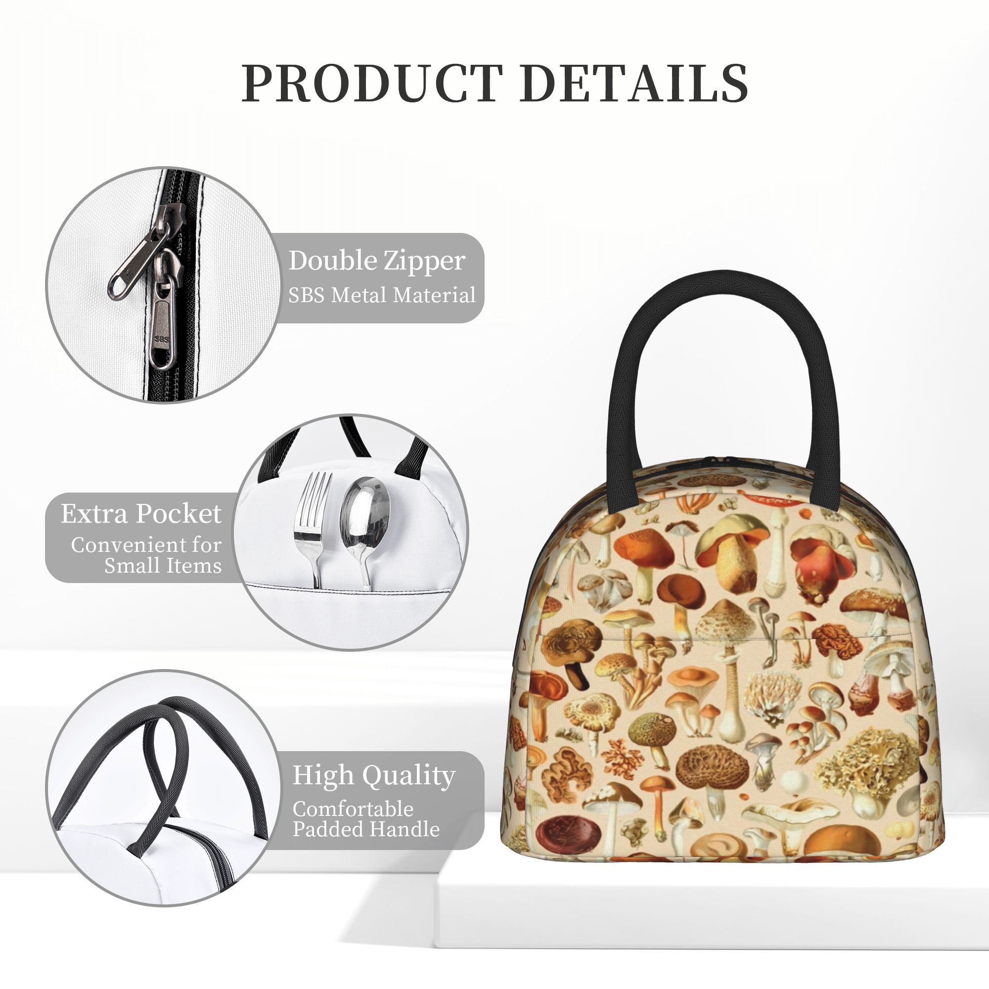 Vintage Collectible Lunch Boxes - กระเป๋าเก็บอาหารกลางวันแบบมีฉนวน คอลเลกชันเห็ดวินเทจ กระเป๋าเก็บความร้อน ใช้ซ้ำได้ กระเป๋าใส่อาหารขนาดใหญ่ กระเป๋าสำหรับอาหารกลางวัน