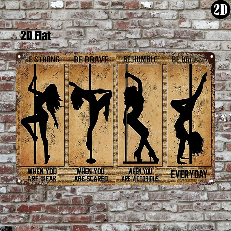 Vintage Collectible Signs - ป้ายโลหะวินเทจทรงสี่เหลี่ยม ลายเงาเต้นรำบนเสา พร้อมข้อความสร้างแรงบันดาลใจ สำหรับตกแต่งผนังบาร์ สตูดิโอเต้นรำ และคลับ