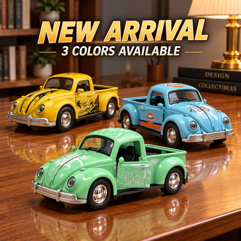 Vintage Collectible Trucks - ใหม่! รถกระบะสไตล์วินเทจ ขนาด 1:36 โมเดลรถเหล็กอัลลอยด์แบบดึงแล้วปล่อย ประตูเปิดได้
