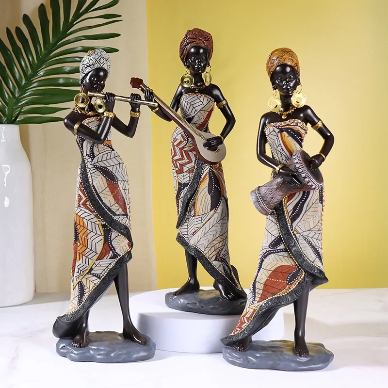 Vintage Collectible Figures - 31 ซม.VINTAGE สไตล์แอฟริกันเรซิ่นหัตถกรรมเครื่องประดับ Modern Art รูปห้องนั่งเล่นอุปกรณ์ตกแต่งภายในสํานักงาน