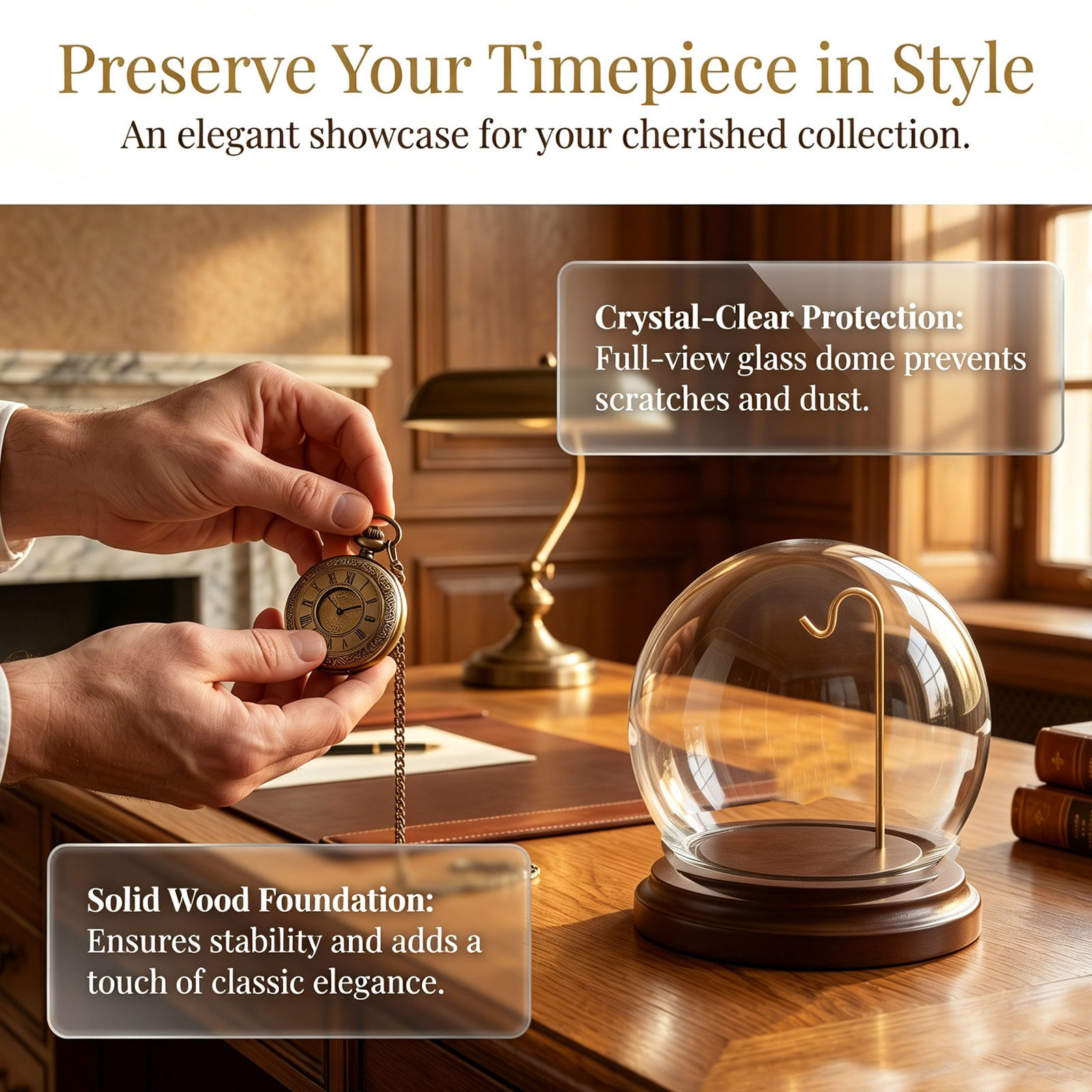 โดมโชว์นาฬิกาพก กระจกใส ฐานไม้ - Vintage Collectible Watches บทวิจารณ์และราคา